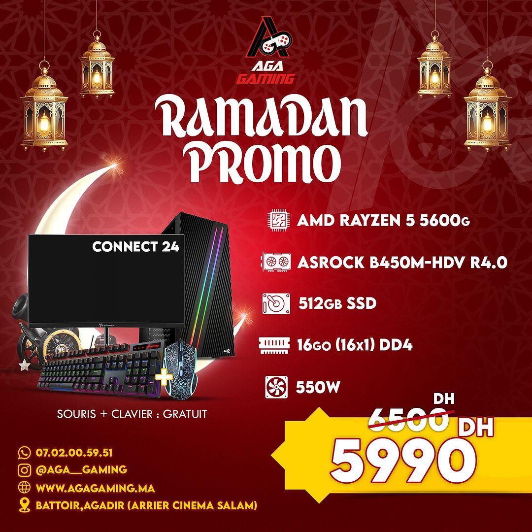 PC Gamer Ryzen 5 5600G/16Gb + Ecran 24 180Hz/Rapoo combo