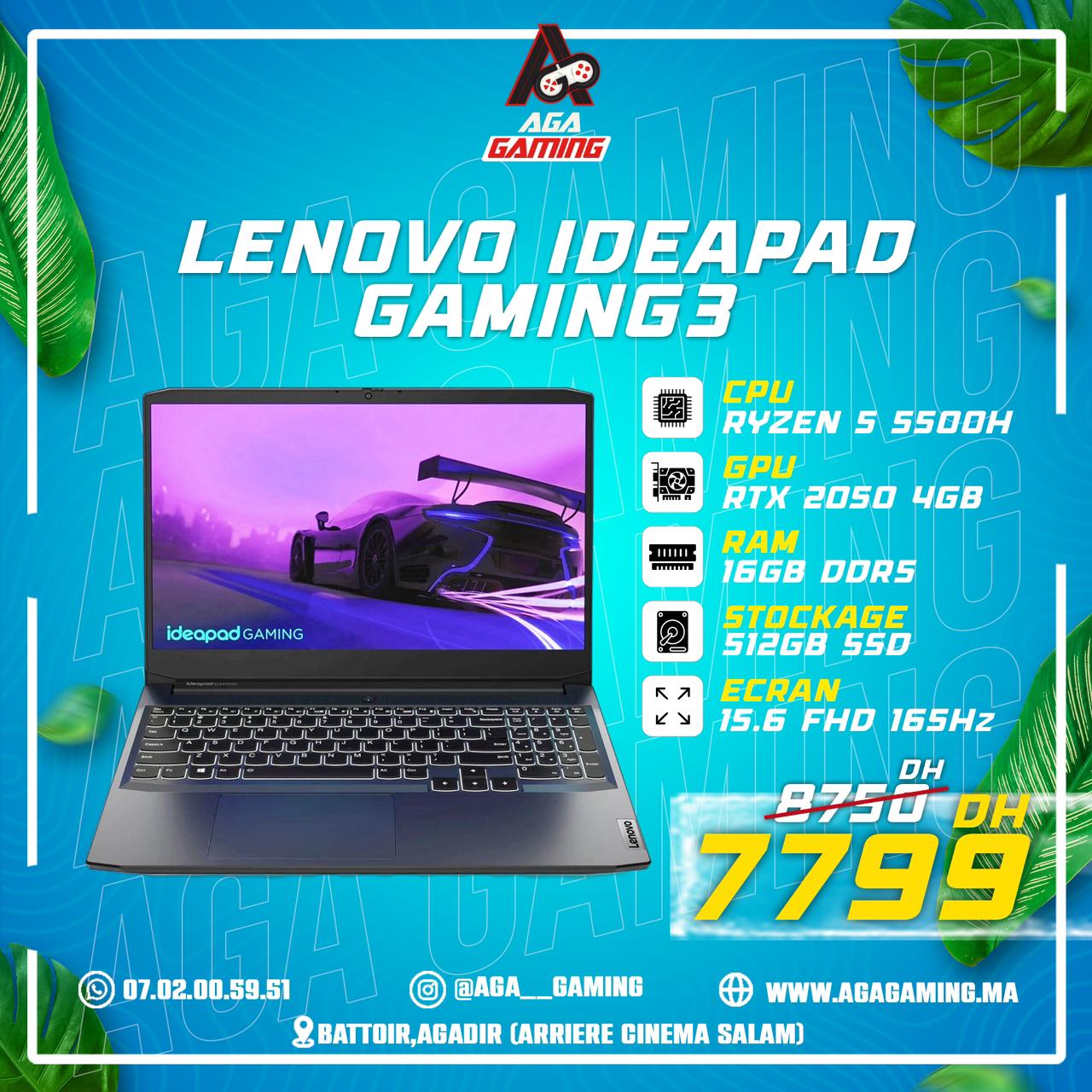 Lenovo Ideapad Gaming 3 (AMD Ryzen 5 5500H/16GB DDR5/512GB SSD/RTX 2050/15.6″ FHD 165Hz)