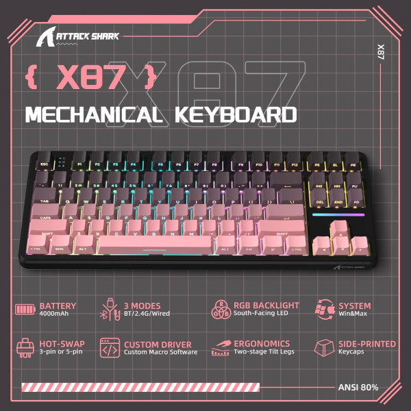 ATTACK SHARK X87 Blackberry (Strawberry Switch)