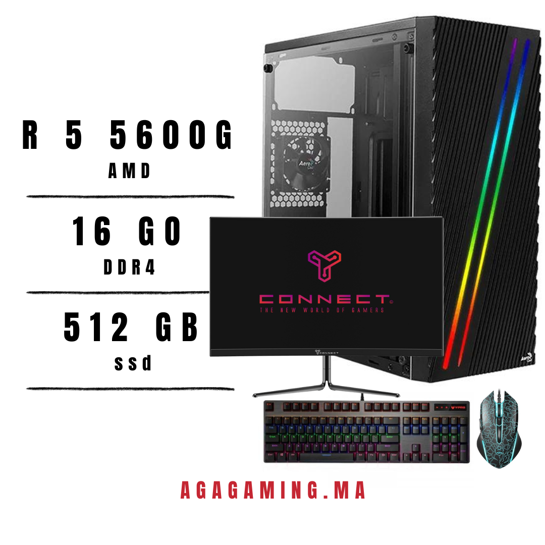 PC Gamer Ryzen 5 5600G/16Gb + Ecran 24 180Hz/Rapoo combo