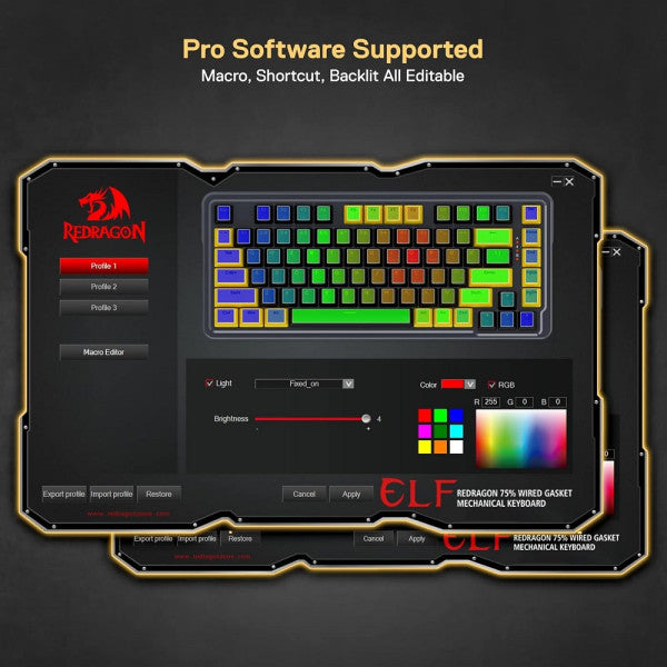 Redragon K649 78% Wired Mechanical Keyboard (Black/Yellow)