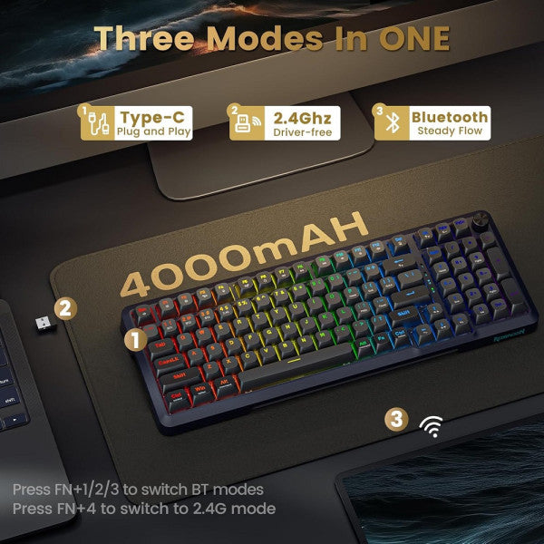 Redragon K688 Pro Wireless Mechanical Keyboard (Black/Gray)