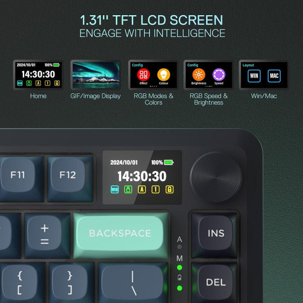 Redragon K724 Pro LCD Wireless Mechanical Keyboard (Dark Jade)